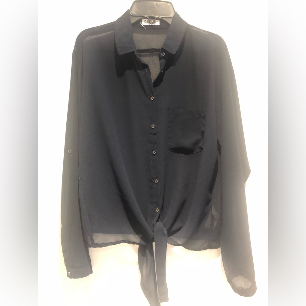 Garage Chic Black Sheer Button-Up Blouse